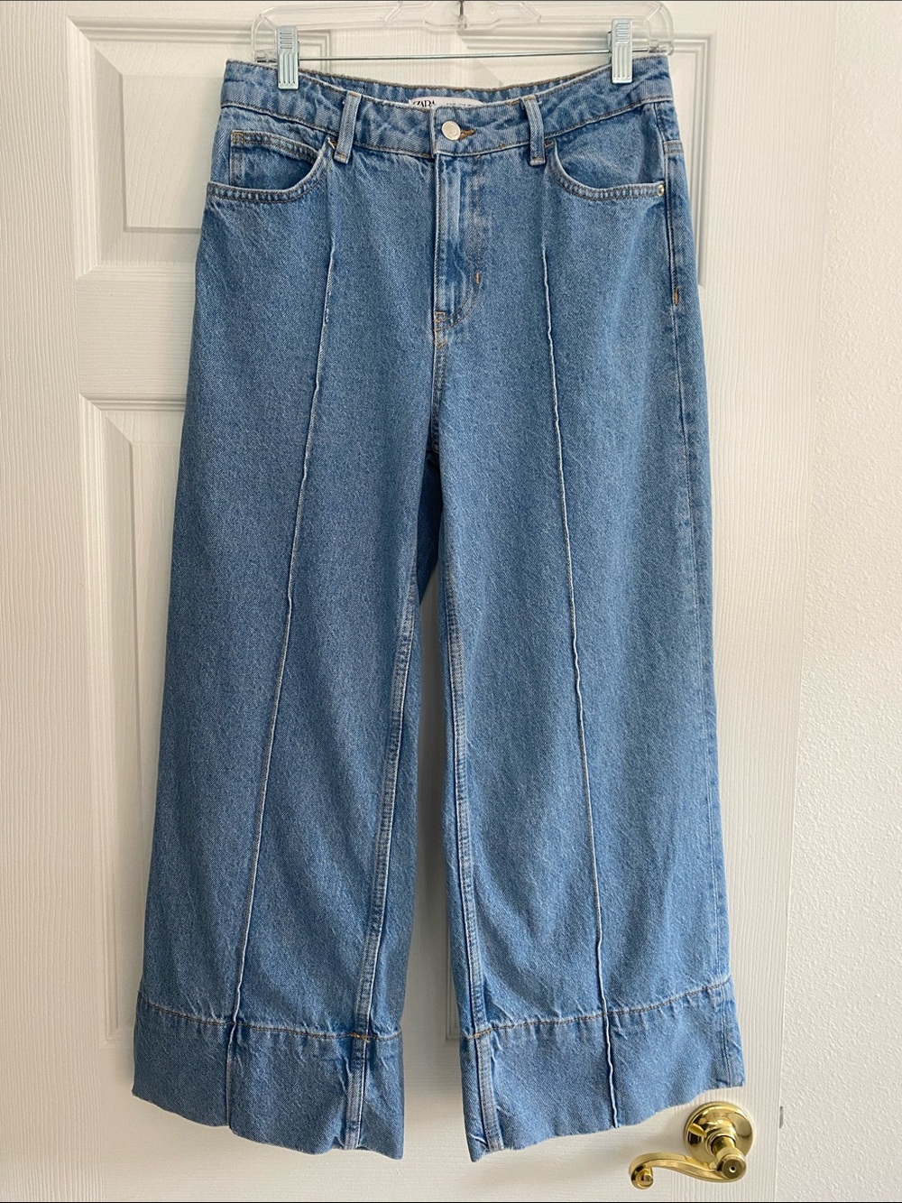 Zara Light Blue Z1975 Wide-Leg Cropped Jeans Size 6